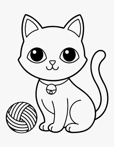 Cute Cat with Yarn coloring page