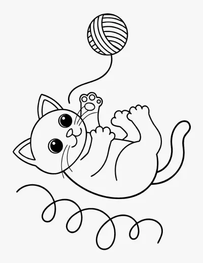 Kitten Playing with Yarn coloring page