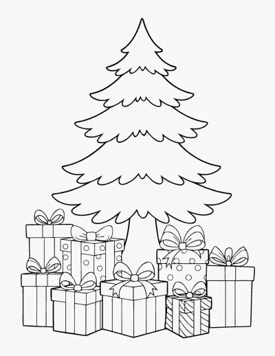 Presents Under the Tree coloring page