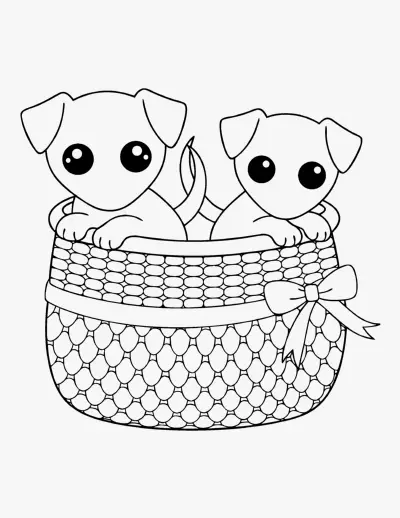 Two Puppies in a Basket coloring page