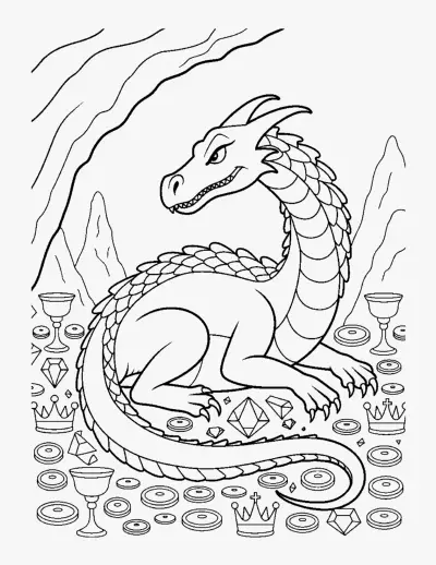 Dragon Guarding Treasure coloring page