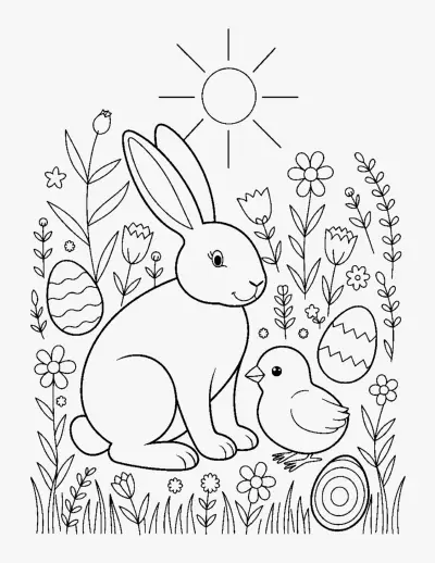 Easter Bunny and Chick coloring page