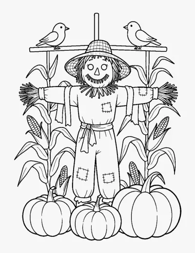 Scarecrow in a Cornfield coloring page