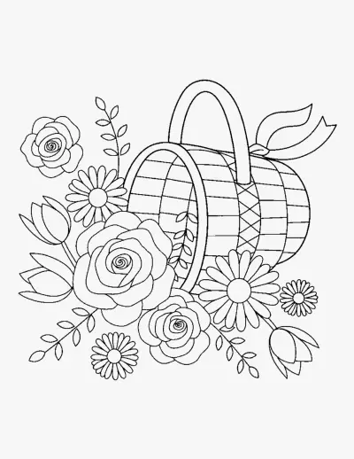 Basket of Cut Flowers coloring page