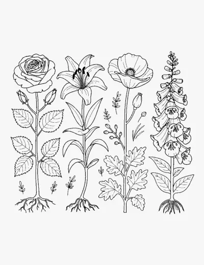 Botanical Flower Study coloring page