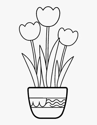 Tulips in a Pot coloring page