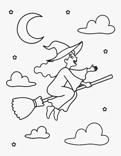 Witch on a Broomstick coloring page