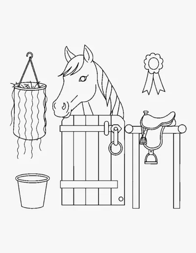 Horse in a Stable coloring page
