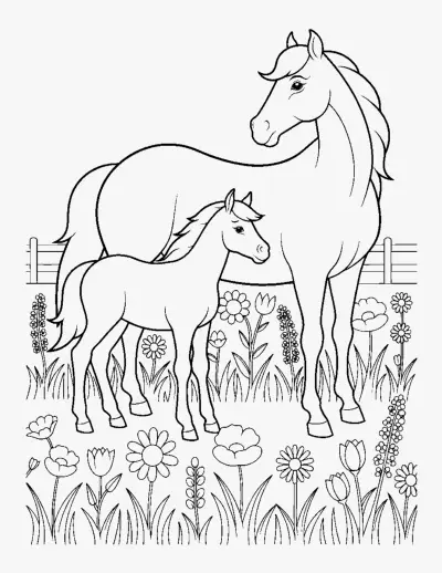 Mare and Foal coloring page
