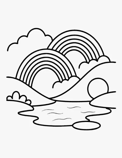 Double Rainbow Landscape coloring page