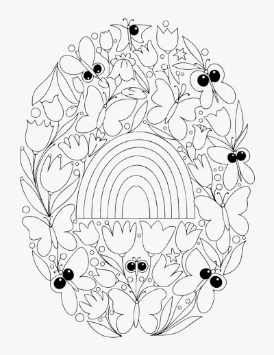 Rainbow in a Flower Frame coloring page