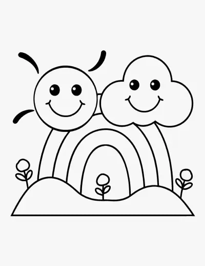 Smiling Sun and Rainbow coloring page