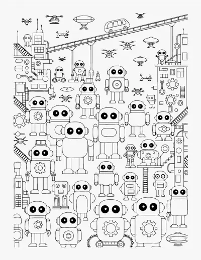 Robot City coloring page