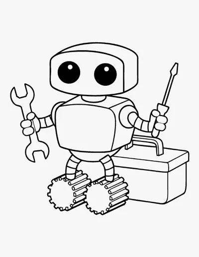Robot with Tools coloring page
