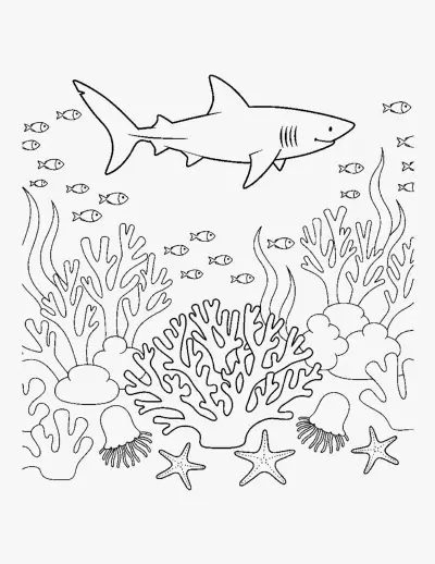 Shark over a Coral Reef coloring page