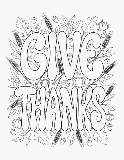 Give Thanks Lettering coloring page