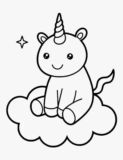 Baby Unicorn on a Cloud coloring page