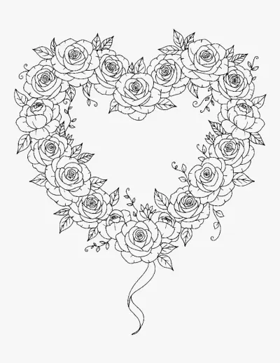 Rose Heart Wreath coloring page