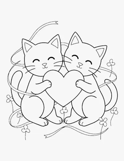 Two Kittens with a Heart coloring page