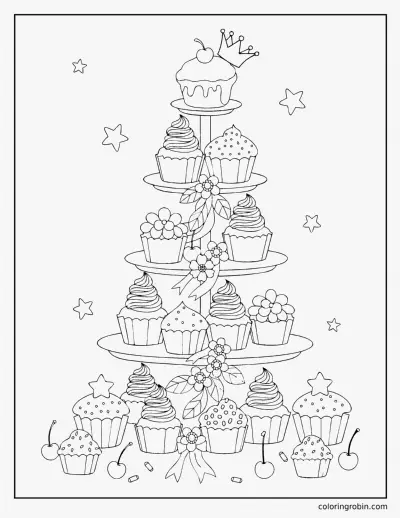 Cupcake Tower coloring page