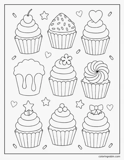 Nine Cupcakes coloring page