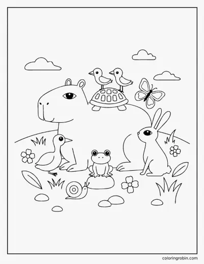 Capybara and Friends coloring page