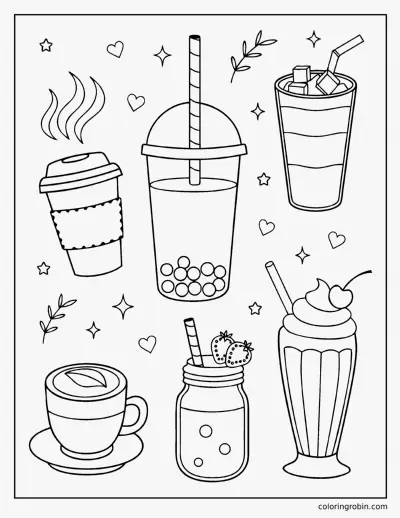 Boba and Coffee coloring page