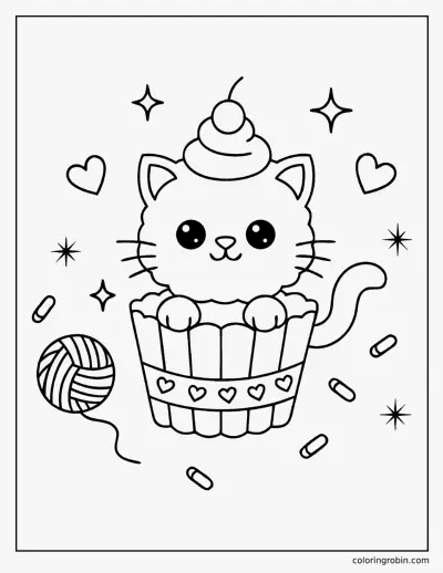Kitten in a Cupcake coloring page