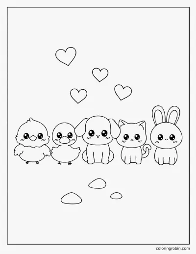 Baby Animal Row coloring page