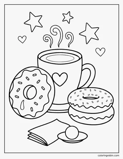 Donut and Coffee coloring page