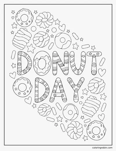 Donut Day Lettering coloring page