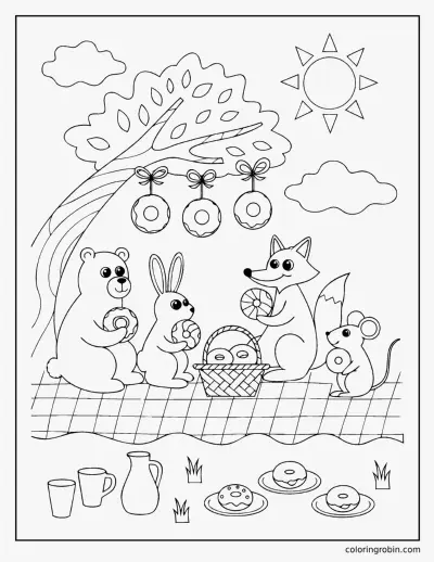 Donut Picnic coloring page