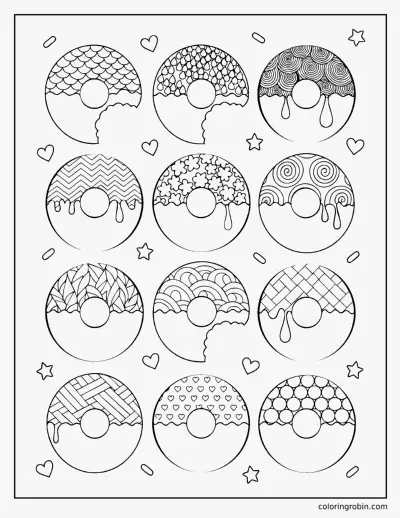 Patterned Donuts coloring page