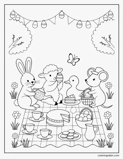 Easter Picnic coloring page