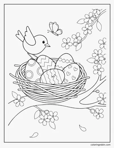 Eggs in Nest coloring page