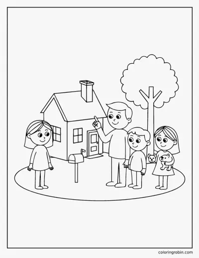 Family Fire Escape Meeting Spot coloring page