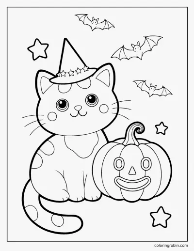 Cute Halloween Cat coloring page