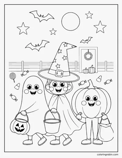 Trick or Treaters coloring page