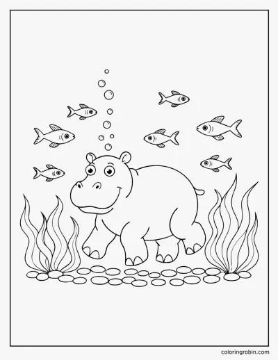 Hippo Walking Underwater coloring page