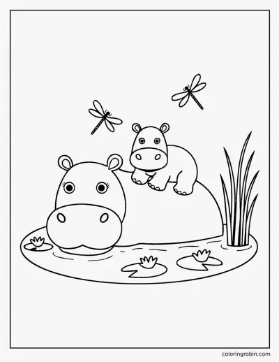Mother Hippo and Baby coloring page