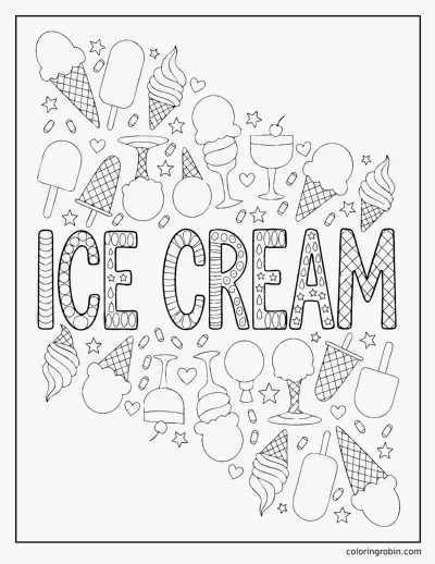 Ice Cream Hand Lettering coloring page