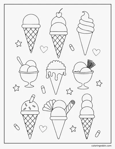 Nine Ice Creams coloring page