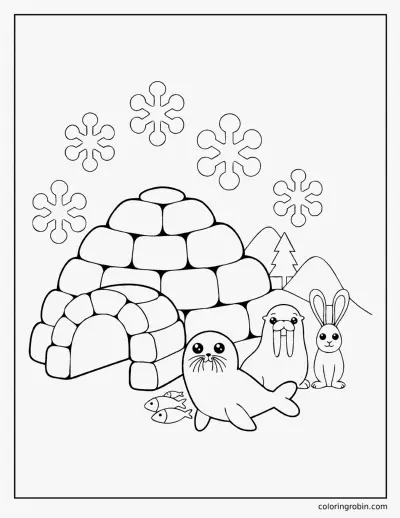 Igloo and Arctic Friends coloring page