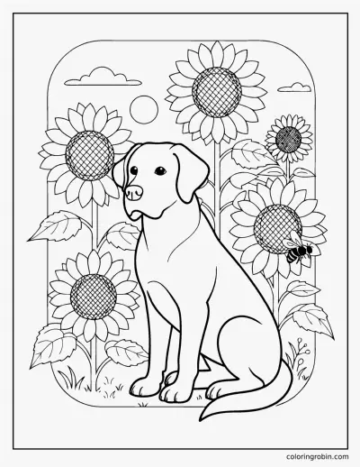 Labrador in a Sunflower Field coloring page