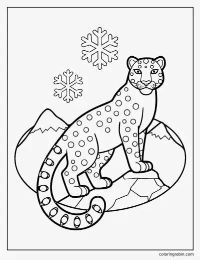 Snow Leopard on a Mountain coloring page