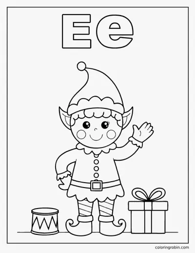 E Is for Elf coloring page