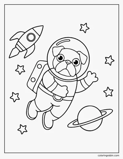 Pug Astronaut coloring page