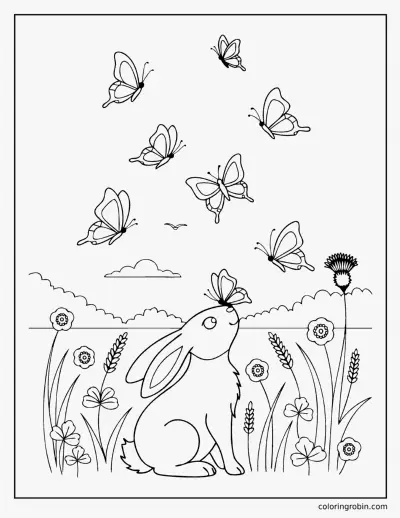Bunny and Butterflies coloring page