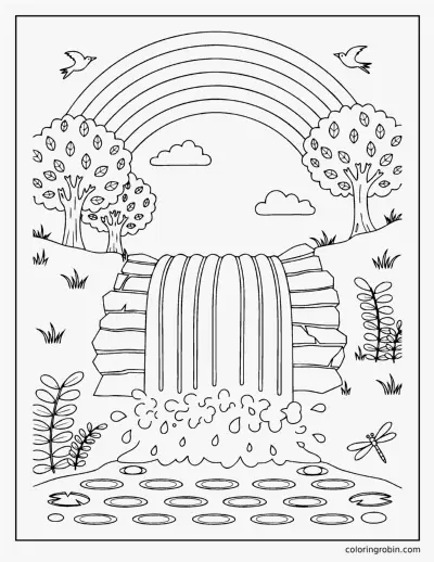 Rainbow and a Waterfall coloring page