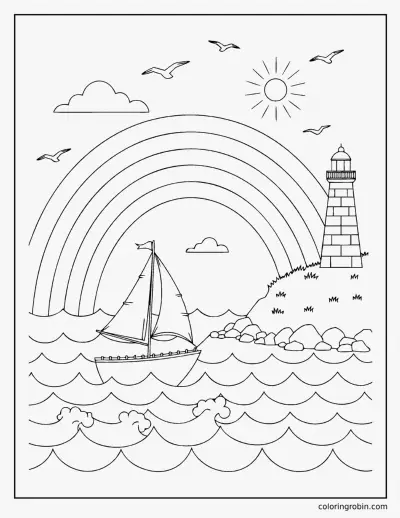 Rainbow over the Sea coloring page